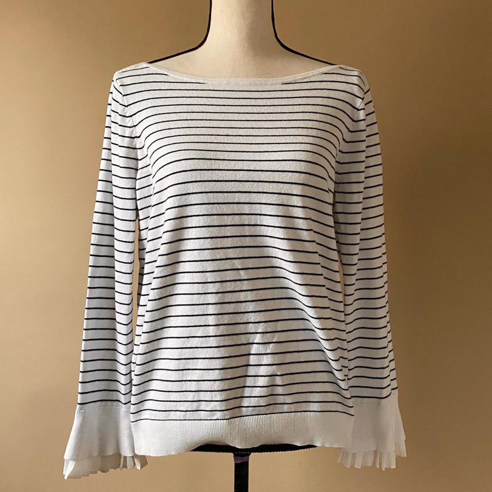 LOFT striped sweater with frilly flared cuffs and boat neckline size large